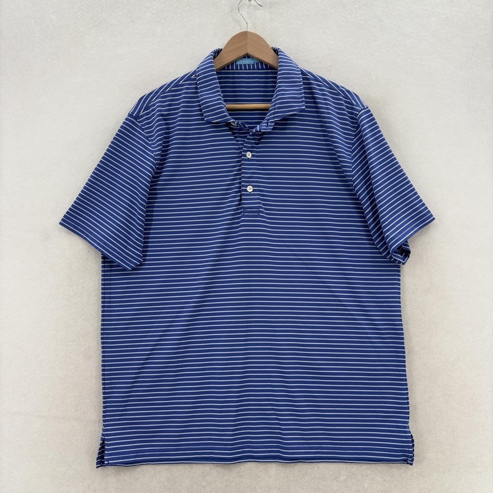 J. McLaughlin Performance Polo Shirt Mens Large Blue Stripe Stretch Short Sleeve